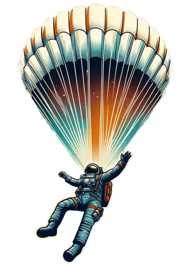 Astronauta caindo de paraquedas